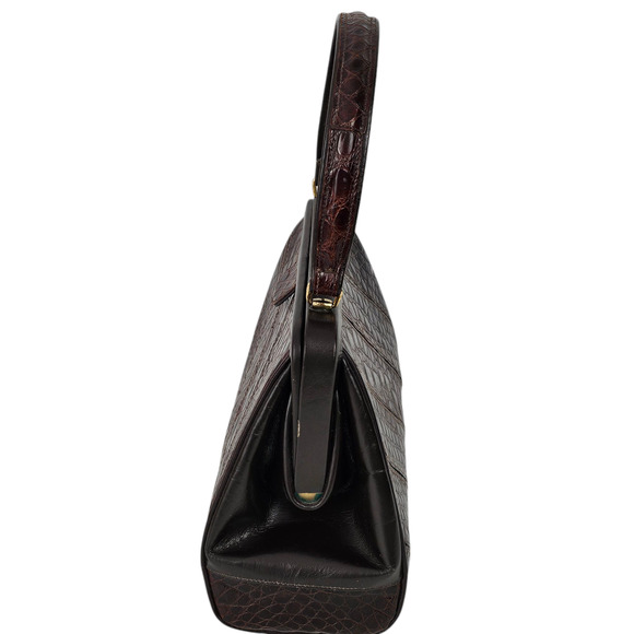 VTG 1970s Andrew Geller brown reptile patterned leather handbag VGUC - Picture 12 of 14